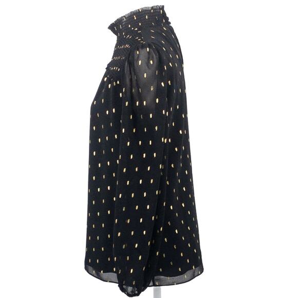 WHBM Black & Gold Foil Dash Mock Neck Sheer Sleeve Blouse Small - Picture 2 of 16